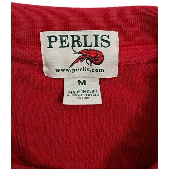 Perlis Polo Shirt Mens Medium Red Crawfish Logo 100% Peruvian Cotton Pique Knit - Picture 4 of 7